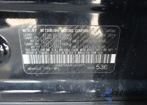 2019 Mitsubishi Eclipse Cross Sel z USA, uszkodzony, nr VIN JA4AT5AAXKZ024671